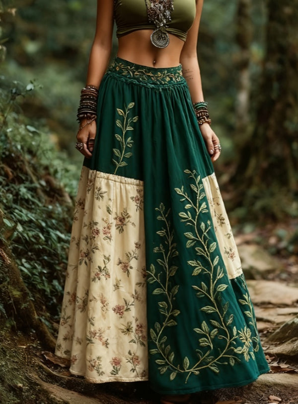 🌸 Bohemian Bloom Patchwork Maxi Skirt