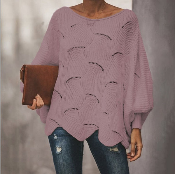 🌸ShaliLynn Luxe Boho Scalloped Batwing Knit Sweater