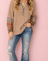 🌼 Free Spirit Plaid Patchwork Waffle-Knit Top
